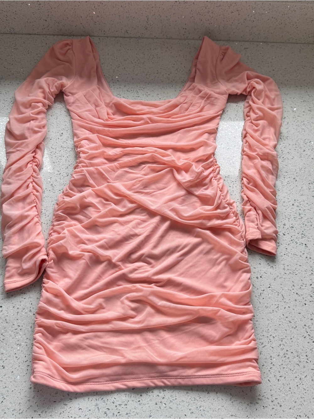 Oh Polly Long Sleeve Ruched Pink Bodycon Dress